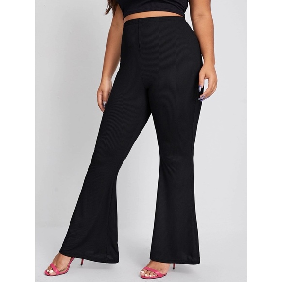 SHEIN Pants - SHEIN Plus Solid Rib-knit Flare Leg Pants Size 3XL